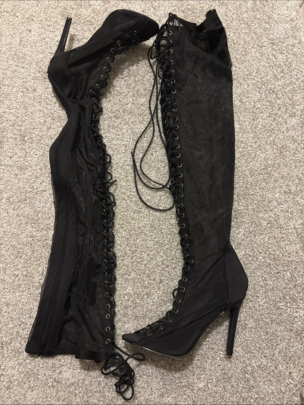 Chase + Chloe Black Lace-Up Over-the-Knee Stiletto Boots
